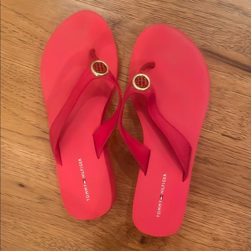 Tommy Hilfiger Red Sandals with Gold Accents